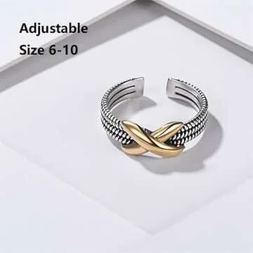 ChicSilver Gold and Silver Rings Crossover X Rings for Women Criss Eternity Bands Engagement Wedding Rings for Women