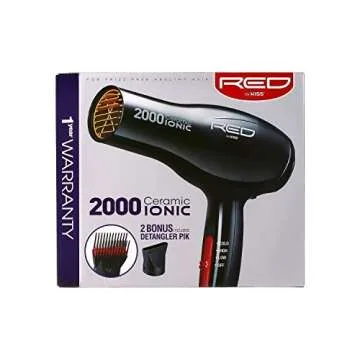RED by Kiss Hair Dryer Ionic Hair Blow Dryer - Ceramic Technology, Anti-Frizz, 3 Heat Settings, Lightweight, 2 Detangler Piks