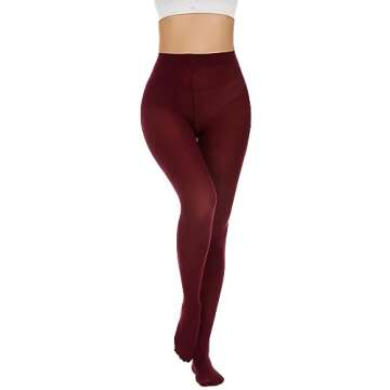 Hiltzo Women's Tights 80D Semi Opaque Soft Solid Color Footed Pantyhose Wine Red M