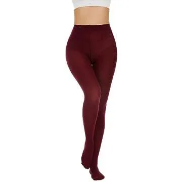 Hiltzo Women's Tights 80D Semi Opaque Soft Solid Color Footed Pantyhose Wine Red M