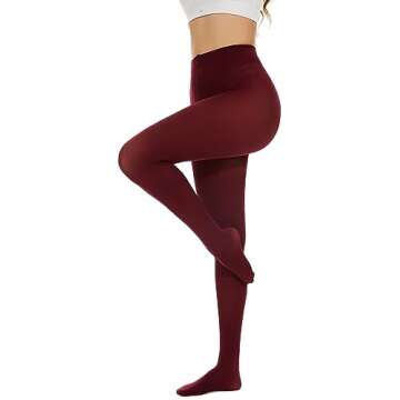 Hiltzo Women's Tights 80D Semi Opaque Soft Solid Color Footed Pantyhose Wine Red M