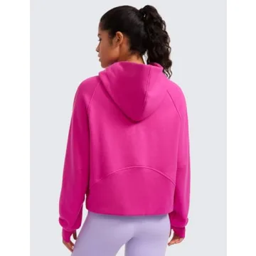 CRZ YOGA Womens Fleece Lined Half Zip Hoodies Pullover Oversized Long Sleeve Casual Workout Sweatshirts with Thumb Holes Hibiscus Purple Large