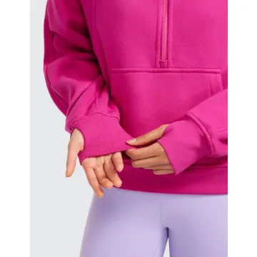 CRZ YOGA Womens Fleece Lined Half Zip Hoodies Pullover Oversized Long Sleeve Casual Workout Sweatshirts with Thumb Holes Hibiscus Purple Large
