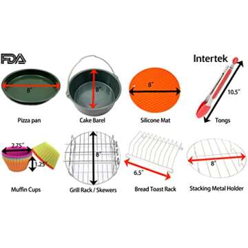 LOUISE STURHLING 8 PCS Healthy Ceramic Air Fryer XL Accessories Set, BPA-Free & Teflon-Free, Dishwas...