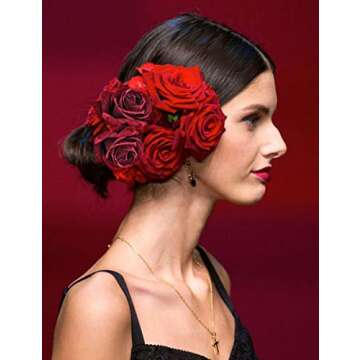 BABEYOND Rose Flower Hair Clips Bride Flower Hair Accessories Flamenco Dancer Pins (Red2 6PCS)