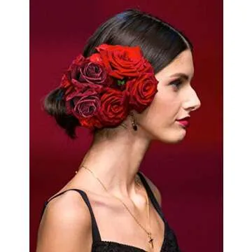 BABEYOND Rose Flower Hair Clips Bride Flower Hair Accessories Flamenco Dancer Pins (Red2 6PCS)