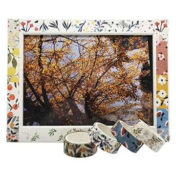 EnYan 4 Rolls Washi Masking Tapes Set, Japanese Decorative Writable Rural Natural Summer Autumn Flower Tape for DIY Crafts Arts Scrapbooking Bullet Journal Planners