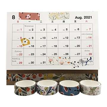 EnYan 4 Rolls Washi Masking Tapes Set, Japanese Decorative Writable Rural Natural Summer Autumn Flower Tape for DIY Crafts Arts Scrapbooking Bullet Journal Planners