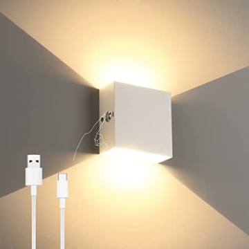 Lightess Battery Wall Sconce Touch Control, LED Wall Lights Rechargeable, Up Down Wall Mount Lights ...