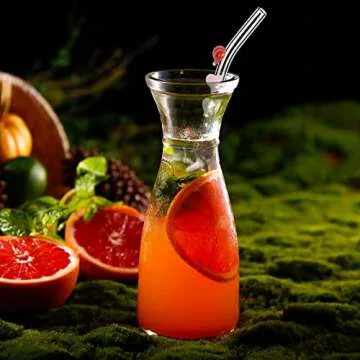 6PCS Reusable Glass Straw Design Glass Straw,Colorful Straws Cocktails Bar Accessories Cleaning Brush Bent Drinking Straws for Hot and Cold Drinks (Heart)