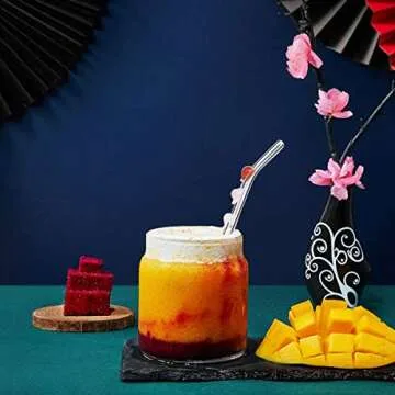 6PCS Reusable Glass Straw Design Glass Straw,Colorful Straws Cocktails Bar Accessories Cleaning Brush Bent Drinking Straws for Hot and Cold Drinks (Heart)