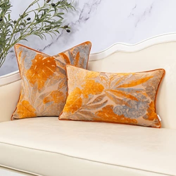 Yangest Grey Leaf Velvet Pillow Cover for Elegant Living