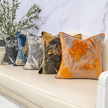 Yangest Grey Leaf Velvet Pillow Cover for Elegant Living