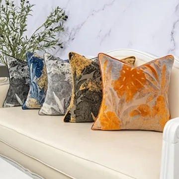 Yangest Grey Leaf Velvet Pillow Cover for Elegant Living