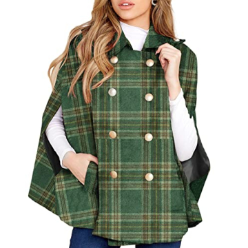 Stylish Womens Plaid Jacket Cape Poncho with Pockets for Winter