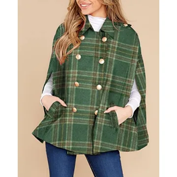 Womens Stylish Plaid Poncho With Pockets For Winter