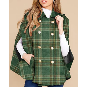 Womens Stylish Plaid Poncho With Pockets For Winter