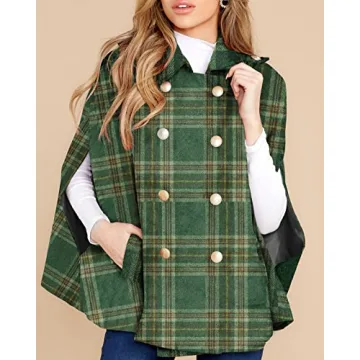 Womens Stylish Plaid Poncho With Pockets For Winter