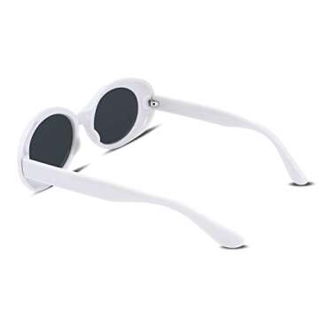FEISEDY Sunglasses White Oval Clout Goggles for Women Men Retro Round Trendy Rimmed Clueless Costume Frame B2253