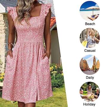 Loemes Sundresses for Women Spring Floral Casual Beach Cottagecore Cute Summer Teen Dresses for Women Large Pink Floral