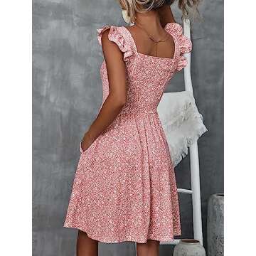 Loemes Sundresses for Women Spring Floral Casual Beach Cottagecore Cute Summer Teen Dresses for Women Large Pink Floral