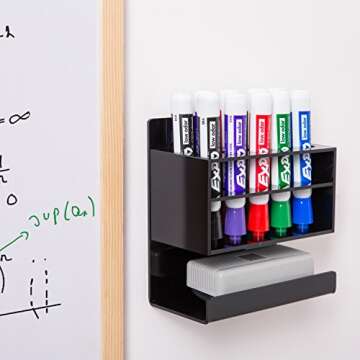 MyGift Wall Mounted Dry Erase Whiteboard Marker Holder Stand with 10 Marker Slots and Eraser Holder, Black