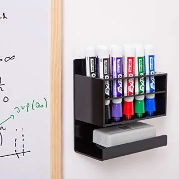 MyGift Wall Mounted Dry Erase Whiteboard Marker Holder Stand with 10 Marker Slots and Eraser Holder, Black