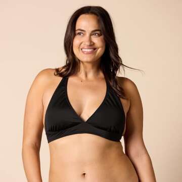 Amazon Essentials Women's Light-Support Tie Halter Bikini Swimsuit Top (Available in Plus Size), Washed Black, Medium