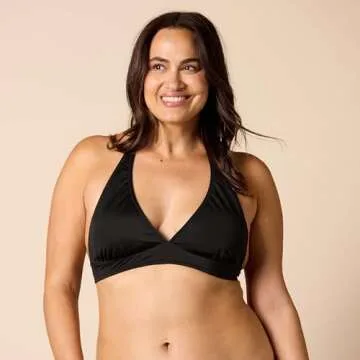 Amazon Essentials Women's Light-Support Tie Halter Bikini Swimsuit Top (Available in Plus Size), Washed Black, Medium