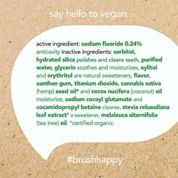 Hello Vegan Fluoride Toothpaste, Moisturizing Hemp Seed Oil + Coconut Oil, Super Fresh Family Farmed Spearmint, Naturally Whitening Toothpaste, Helps Remove Plaque, 4 Ounce