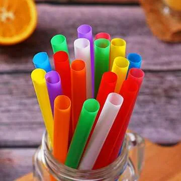 100 PCS Jumbo Smoothie Straws, Colorful Disposable Plastic Large Wide-mouthed Milkshake Straw (0.43" Diameter and 8.2" long)