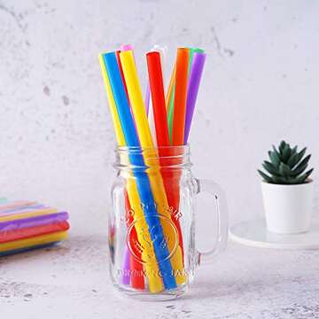 100 PCS Jumbo Smoothie Straws, Colorful Disposable Plastic Large Wide-mouthed Milkshake Straw (0.43" Diameter and 8.2" long)
