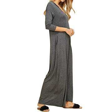 Jacansi Women Fall Maxi Hoodie Dress V Neck Plain Long Maxi Lounging Dresses (001-Dark Gray, M)