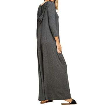 Jacansi Women Fall Maxi Hoodie Dress V Neck Plain Long Maxi Lounging Dresses (001-Dark Gray, M)
