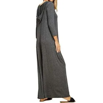 Jacansi Women Fall Maxi Hoodie Dress V Neck Plain Long Maxi Lounging Dresses (001-Dark Gray, M)