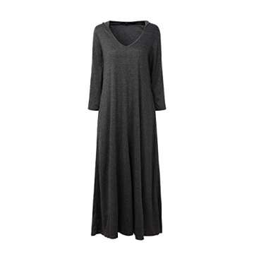Jacansi Women Fall Maxi Hoodie Dress V Neck Plain Long Maxi Lounging Dresses (001-Dark Gray, M)