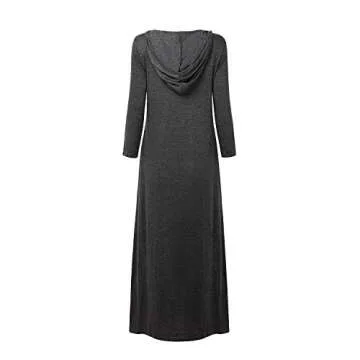 Jacansi Women Fall Maxi Hoodie Dress V Neck Plain Long Maxi Lounging Dresses (001-Dark Gray, M)