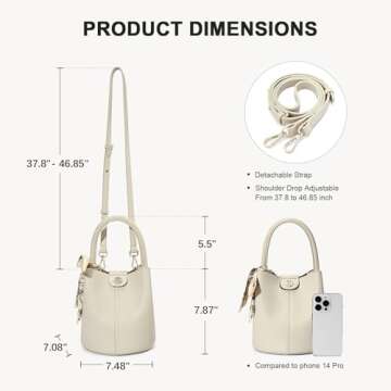 BOSTANTEN Small Crossbody Bags for Women Vegan Leather Mini Bucket Handbag Removable Shoulder Strap Beige