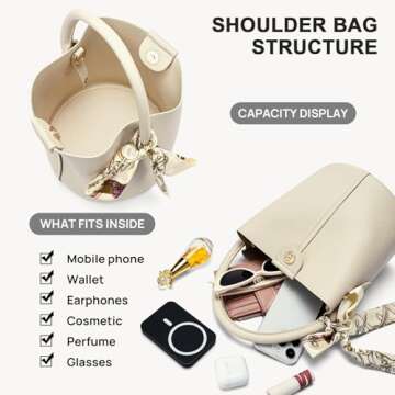 BOSTANTEN Small Crossbody Bags for Women Vegan Leather Mini Bucket Handbag Removable Shoulder Strap Beige