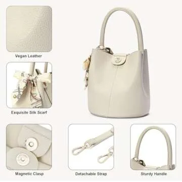 BOSTANTEN Small Crossbody Bags for Women Vegan Leather Mini Bucket Handbag Removable Shoulder Strap Beige