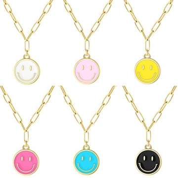 YQZIYOU 6 PCS Smiley Face Necklaces for Women - Happy Face Charms Choker for Women, Y Necklaces for Women, Fashion Pendant Necklace Jewelry, Gifts for Women