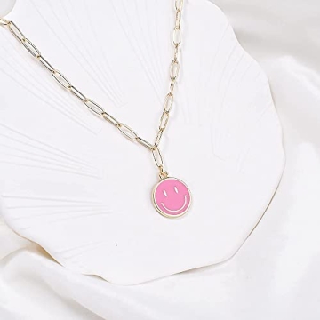 YQZIYOU 6 PCS Smiley Face Necklaces for Women - Happy Face Charms Choker for Women, Y Necklaces for Women, Fashion Pendant Necklace Jewelry, Gifts for Women