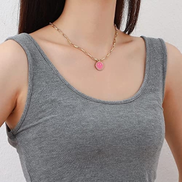 YQZIYOU 6 PCS Smiley Face Necklaces for Women - Happy Face Charms Choker for Women, Y Necklaces for Women, Fashion Pendant Necklace Jewelry, Gifts for Women