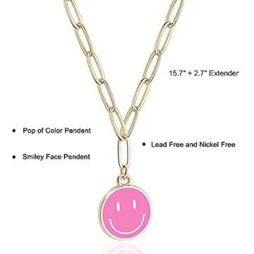 YQZIYOU 6 PCS Smiley Face Necklaces for Women - Happy Face Charms Choker for Women, Y Necklaces for Women, Fashion Pendant Necklace Jewelry, Gifts for Women