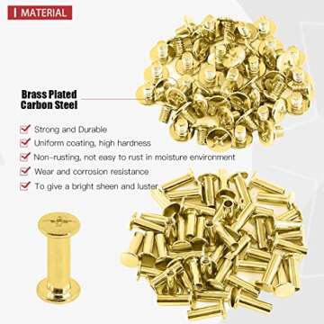 Hilitchi 50Sets M5 Brass Plated Phillips Chicago Screw Posts Binding Screws Assortment Kit for Scrapbook Photo Albums Binding, Leather Repair - Gold (M5 x 15mm-50Sets)