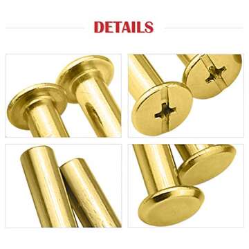 Hilitchi 50Sets M5 Brass Plated Phillips Chicago Screw Posts Binding Screws Assortment Kit for Scrapbook Photo Albums Binding, Leather Repair - Gold (M5 x 15mm-50Sets)