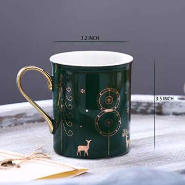 WAVEYU Cute Christmas Coffee Mug with Golden Handle Decorative Ceramic Coffee Cup for Women for Idea...