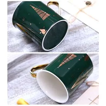 WAVEYU Cute Christmas Coffee Mug with Golden Handle - 10 OZ