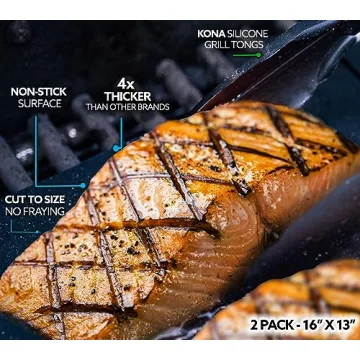 Kona Best BBQ Grill Mat - Heavy Duty 600 Degree Non-Stick Grill Mats Outdoor Grill | Premier BBQ Grill Accessories Nonstick Grill Matt (Set of 2) Engineered in The USA | 7-Year Warranty