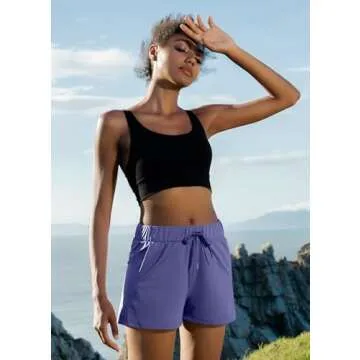 Willit Women's Shorts Hiking Athletic Shorts Yoga Lounge Active Workout Running Shorts Comfy Casual with Pockets Denim Blue L